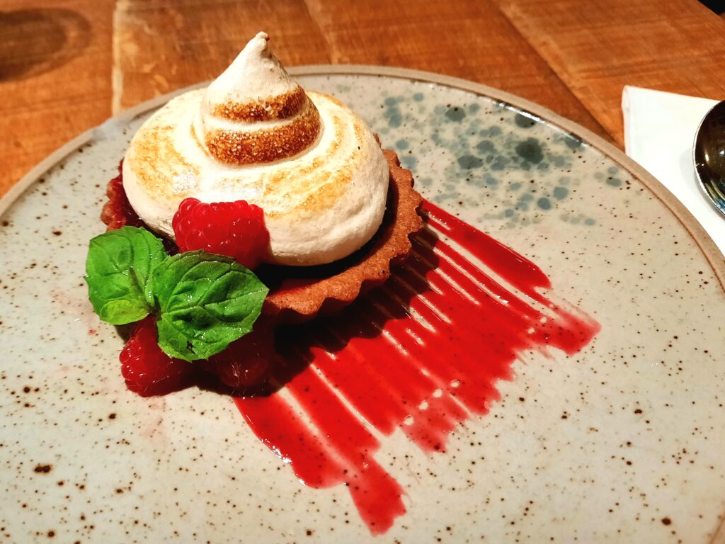Vegan chocolate-raspberry tart at Mallow, London