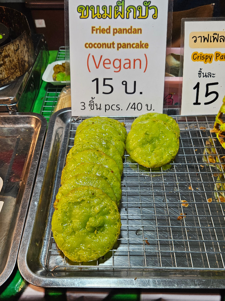 Vegan fried pandan coconut pancakes at the Chiang Mai Sunday Night Market